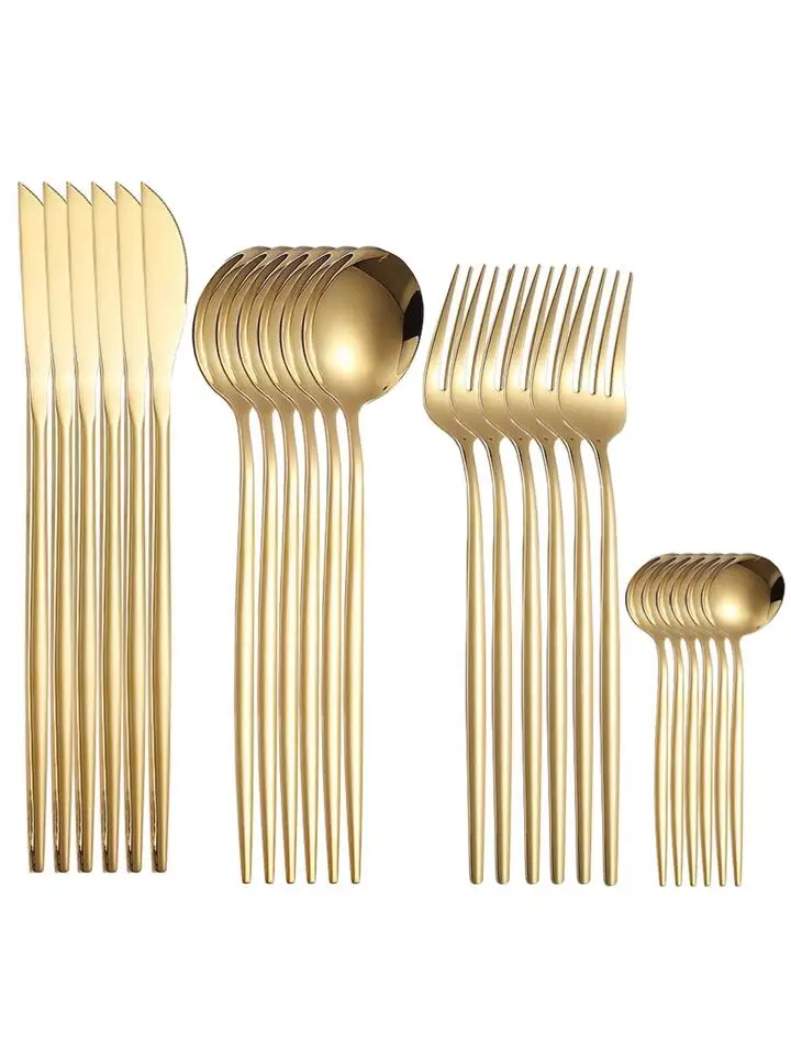 24 pçs talheres talheres de aço inoxidável dourado faca garfo colher conjunto talheres cozinha louça talheres classicos modernos - Image 3