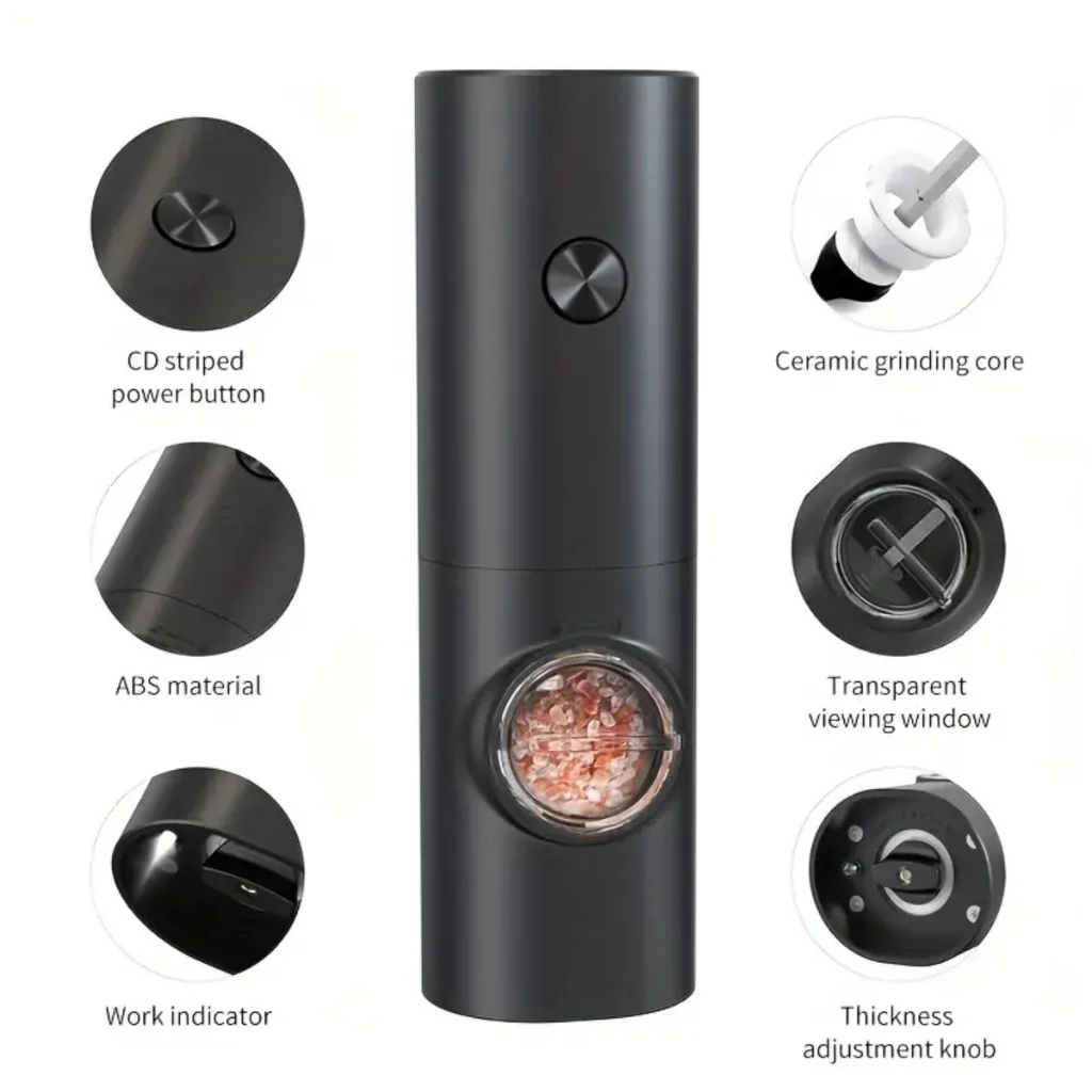 Moedor Elétrico Sal Pimenta Temperos Condimentos Automático Ajuste Moagem Prático Compacto Cozinha Conforto Sabor Personalizado - Image 4