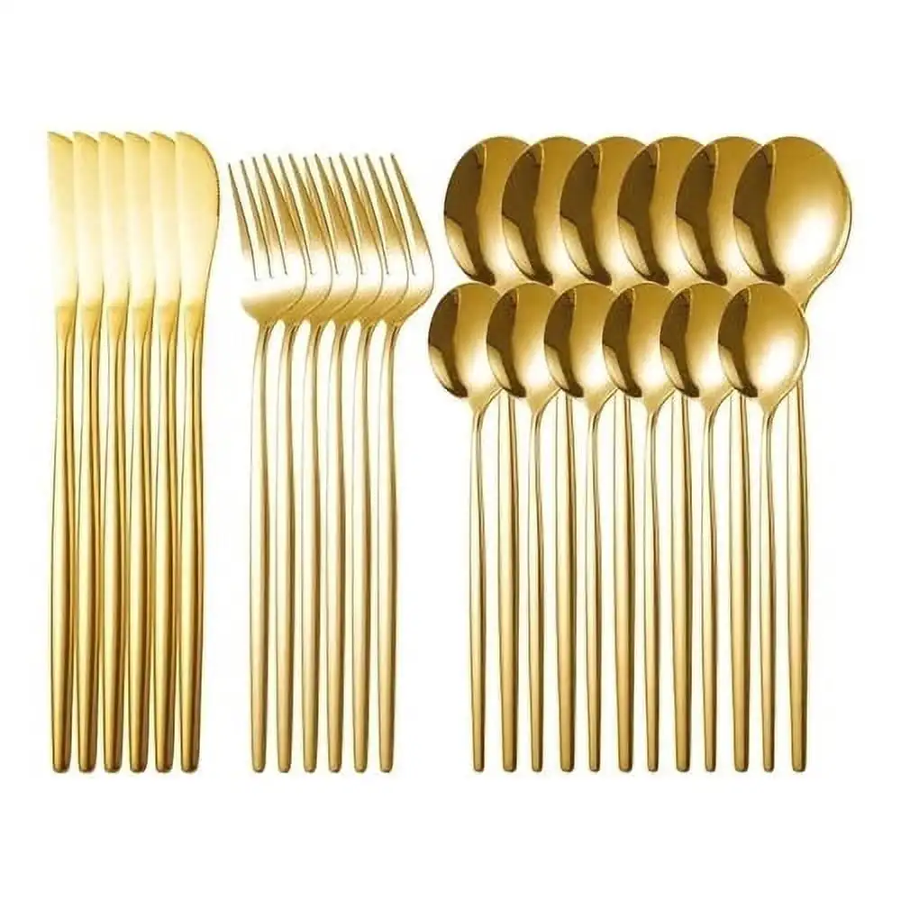 24 pçs talheres talheres de aço inoxidável dourado faca garfo colher conjunto talheres cozinha louça talheres classicos modernos - Image 4