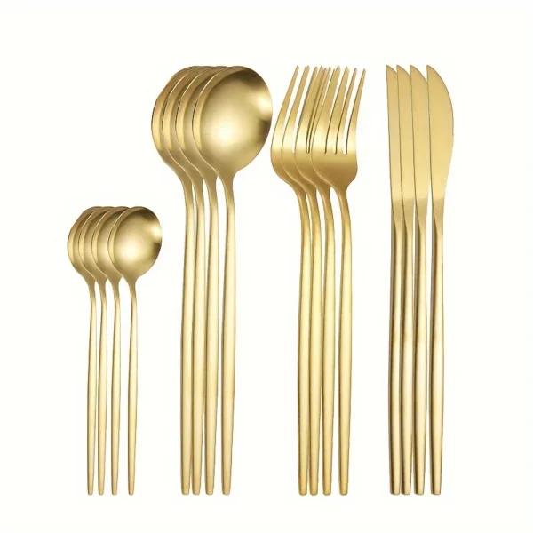 24 pçs talheres talheres de aço inoxidável dourado faca garfo colher conjunto talheres cozinha louça talheres classicos modernos - Image 2