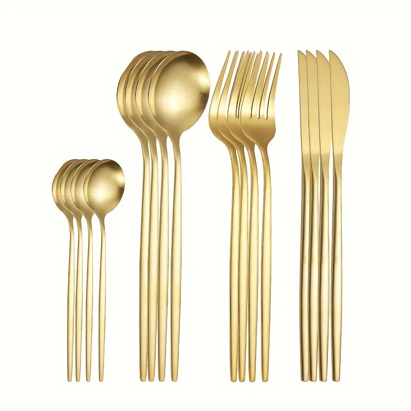 24 pçs talheres talheres de aço inoxidável dourado faca garfo colher conjunto talheres cozinha louça talheres classicos modernos - Image 2