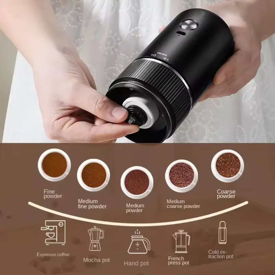 Moedor de café elétrico portátil recarregável usb tipo c 13w compacto silencioso fácil de usar moagem rápida ajustável cozinha - Image 4