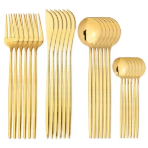 24 pçs talheres talheres de aço inoxidável dourado faca garfo colher conjunto talheres cozinha louça talheres classicos modernos