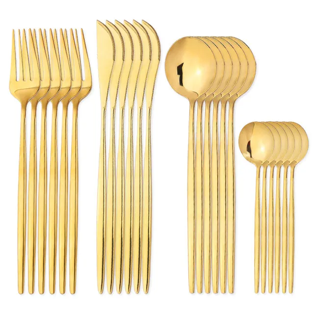 24 pçs talheres talheres de aço inoxidável dourado faca garfo colher conjunto talheres cozinha louça talheres classicos modernos